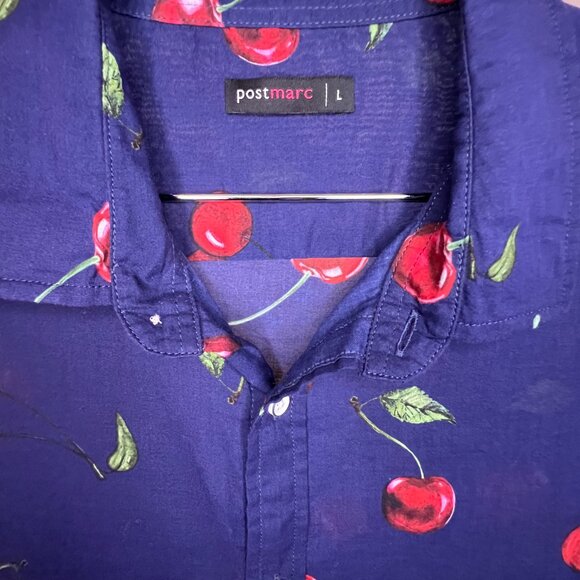 PostMarc Blue with Cherries S/S Buttoned Down Shirt - Sz. L - Picture 3 of 5